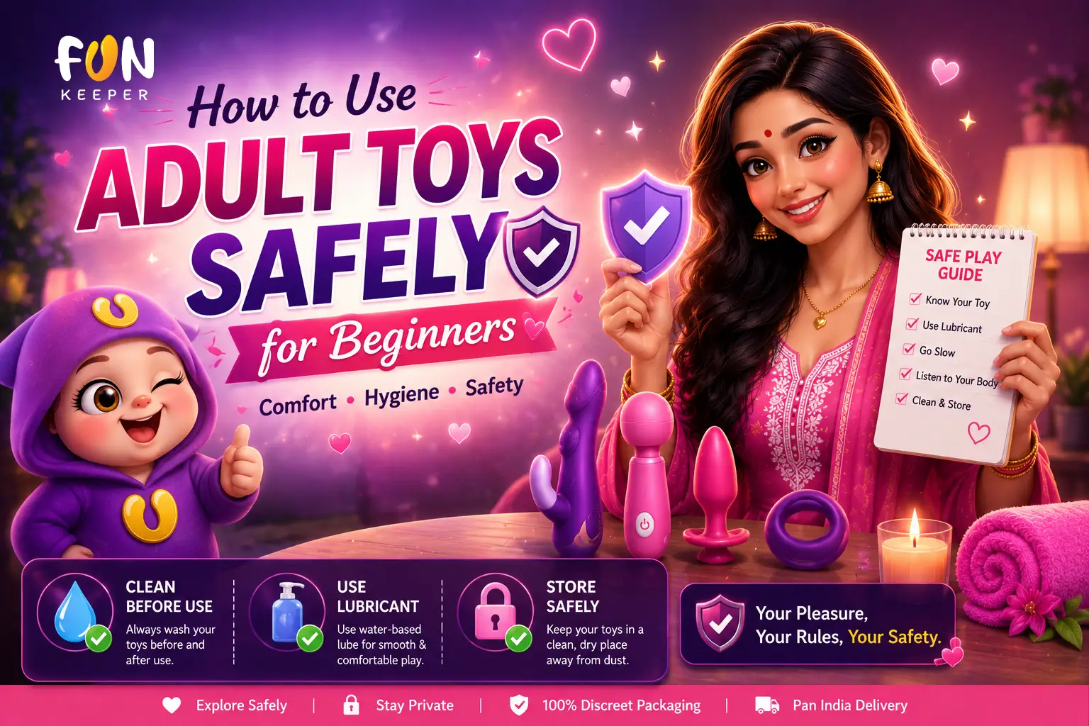 How to Use Adult Toys Safely for Beginners guide with hygiene, lubrication, and safe usage tips for intimate wellness products.